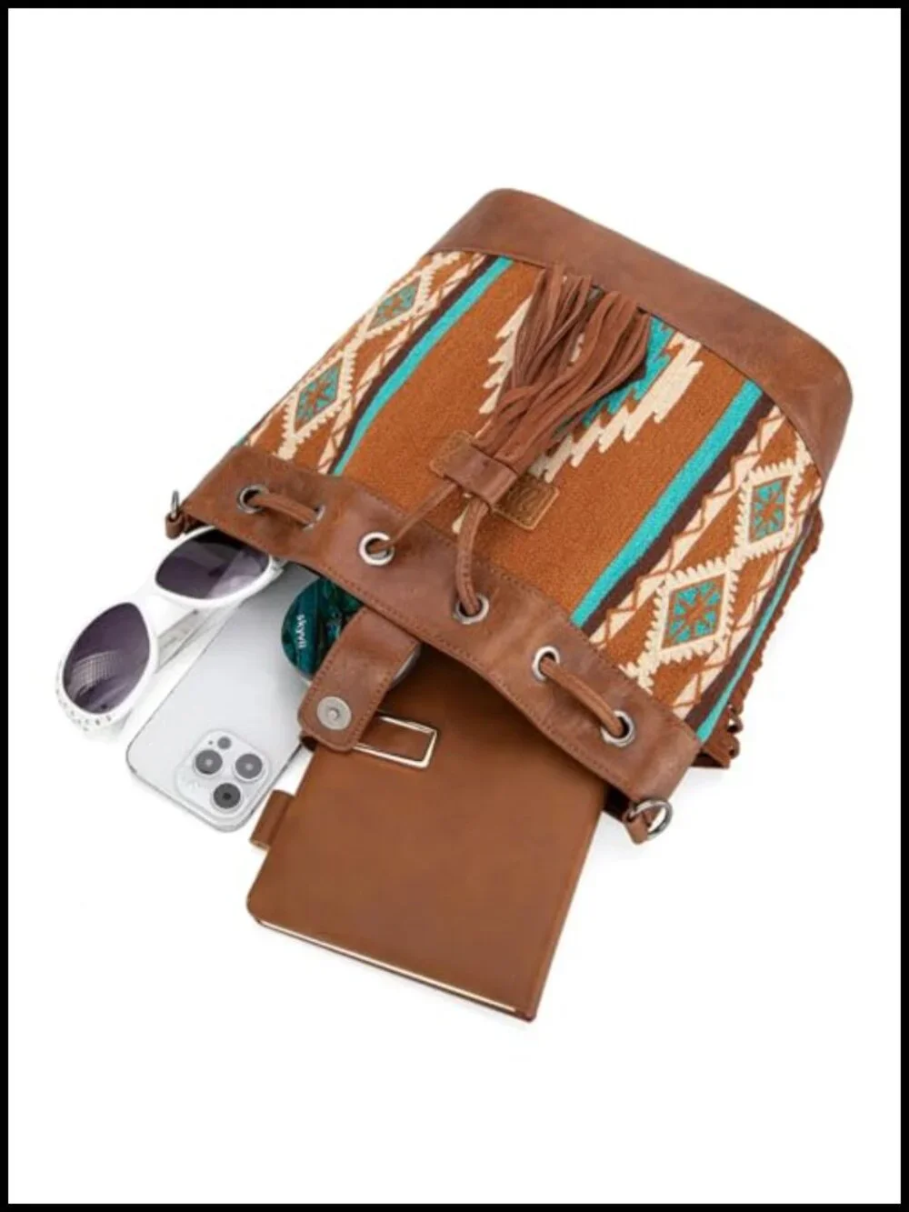 Vegan Leather Aztec Hobo Crossbody Bag with Tapestry